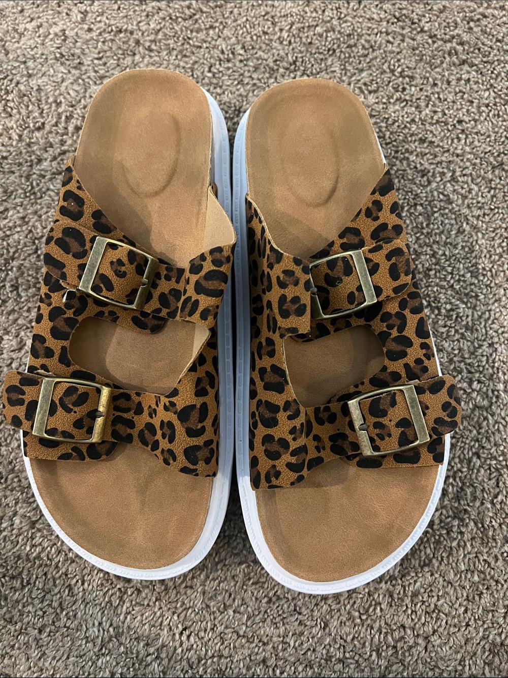 Leopard Print Double-Buckle Slide Sandals - Tan/Black - Picture 3 of 4